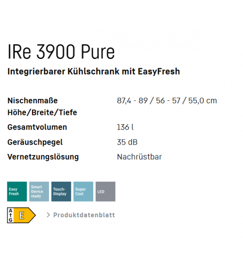 LIEBHERR利勃海尔IRe 3900 Pure嵌入式冰箱